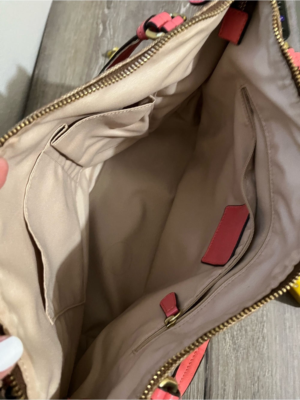 Pink vintage monogram Coach Brown Signature Canvas Tote with Coral Trim - Picture 7 of 10